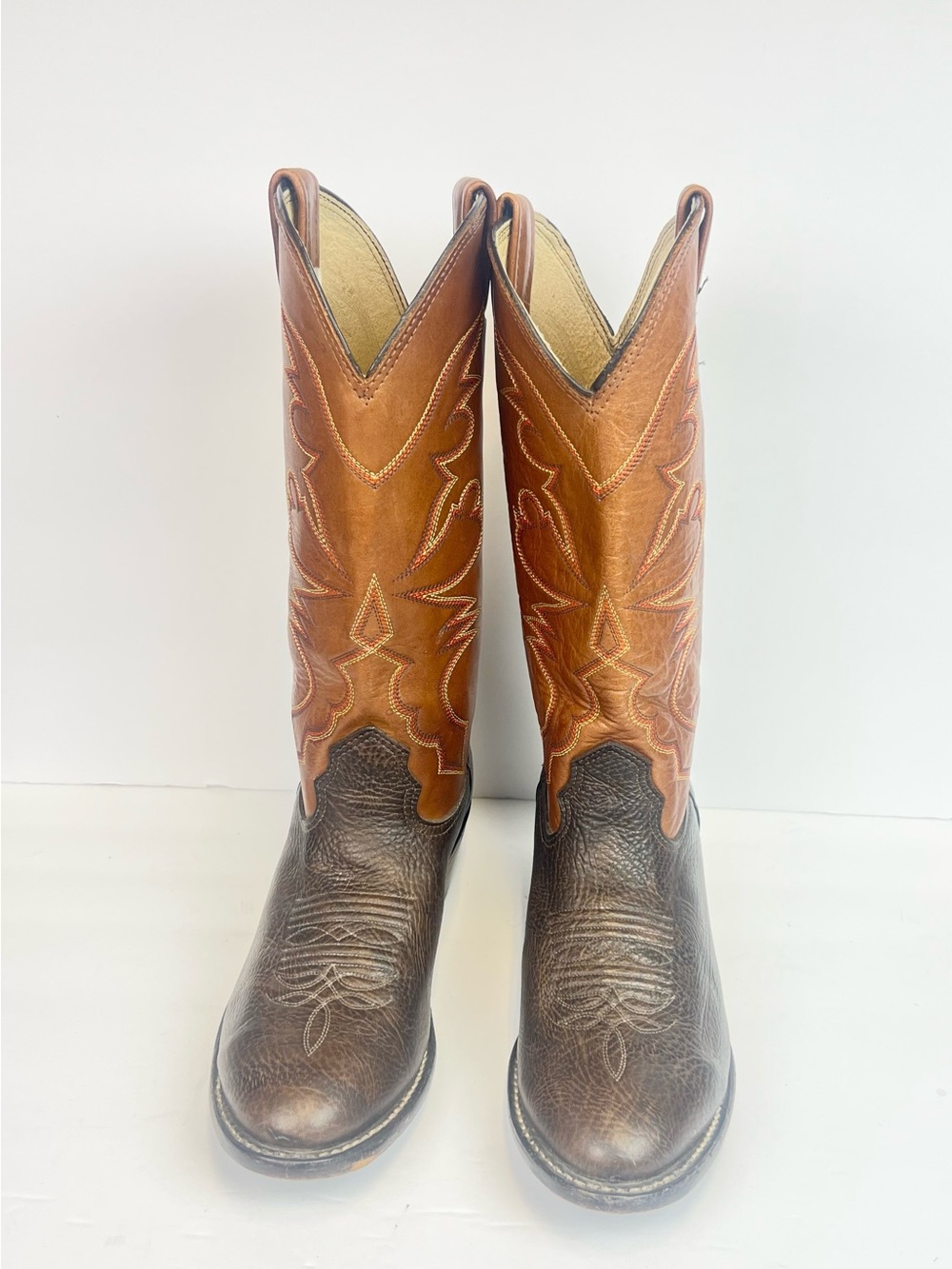Larry Mahan vintage two-tone brown leather western cowboy boots Size 9 D